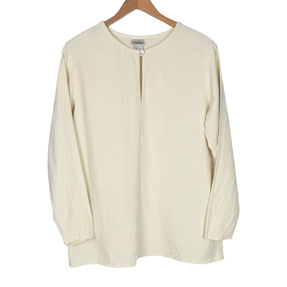 Eileen Fisher Silk Cream Textured Long Sleeve Tunic Top